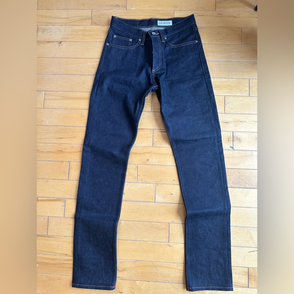 Gustin Raw Selvedge Denim #185 Men's Size 30x34 Dark Blue Jeans Japan One Seven